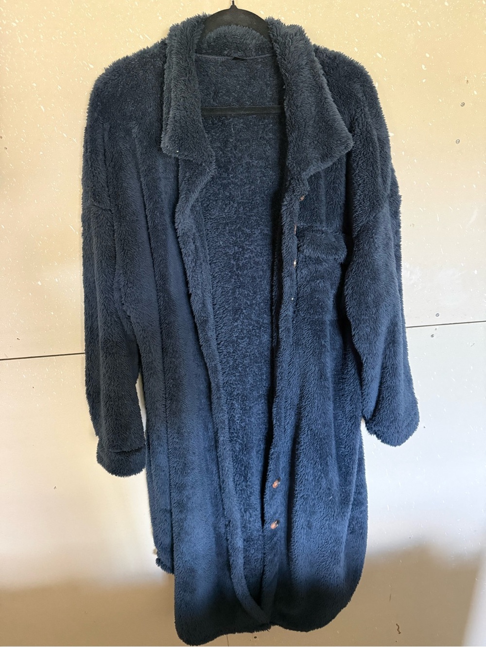 SHEIN Navy Plush Faux Fur Longline Coat